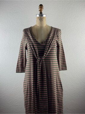Anthropologie l S Orla Kiely Striped Neck Tie Elbow Length Sleeve T-Shirt Dress